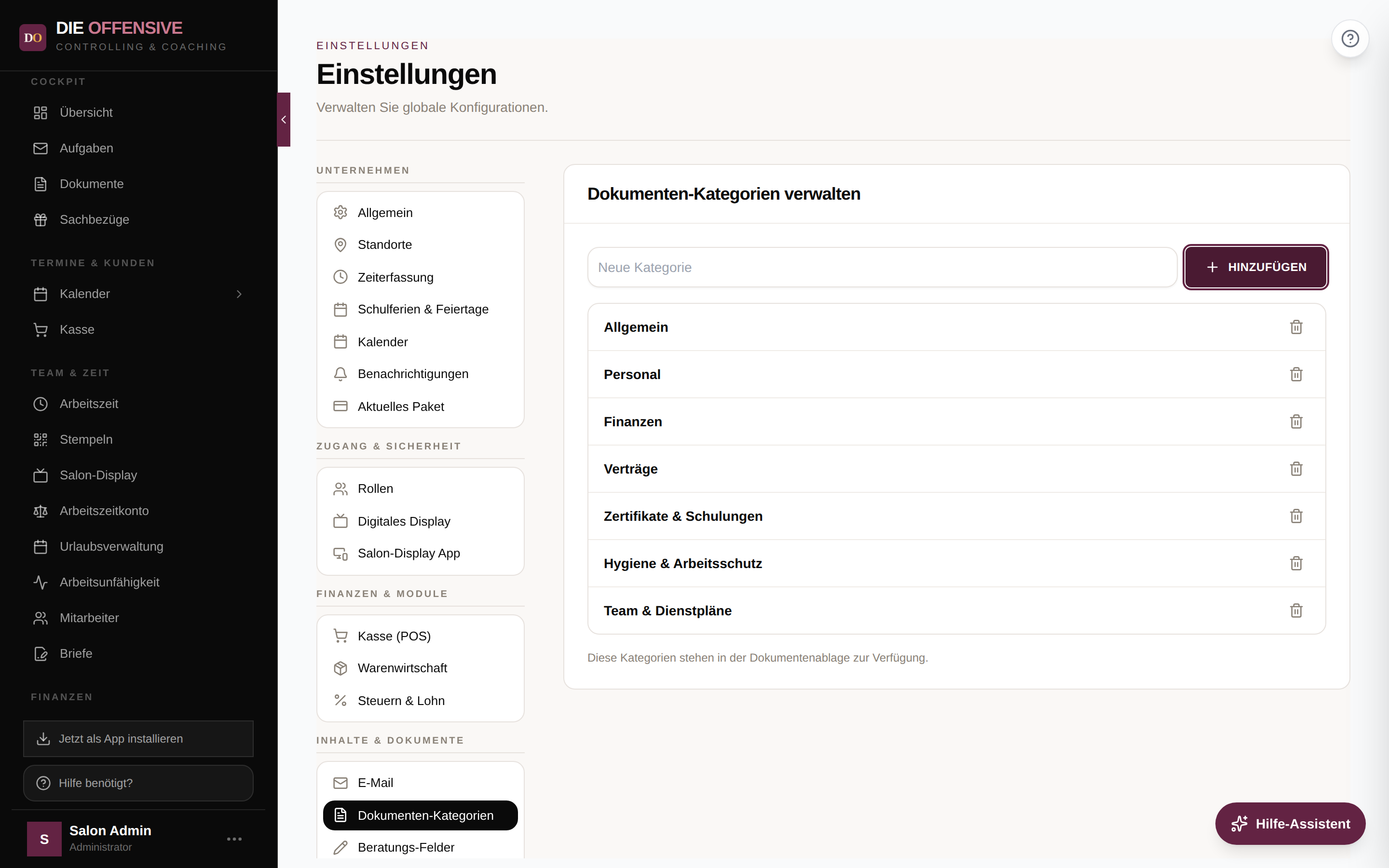 Neue Kategorie 'Team & Dienstpläne' wurde der Liste hinzugefügt
