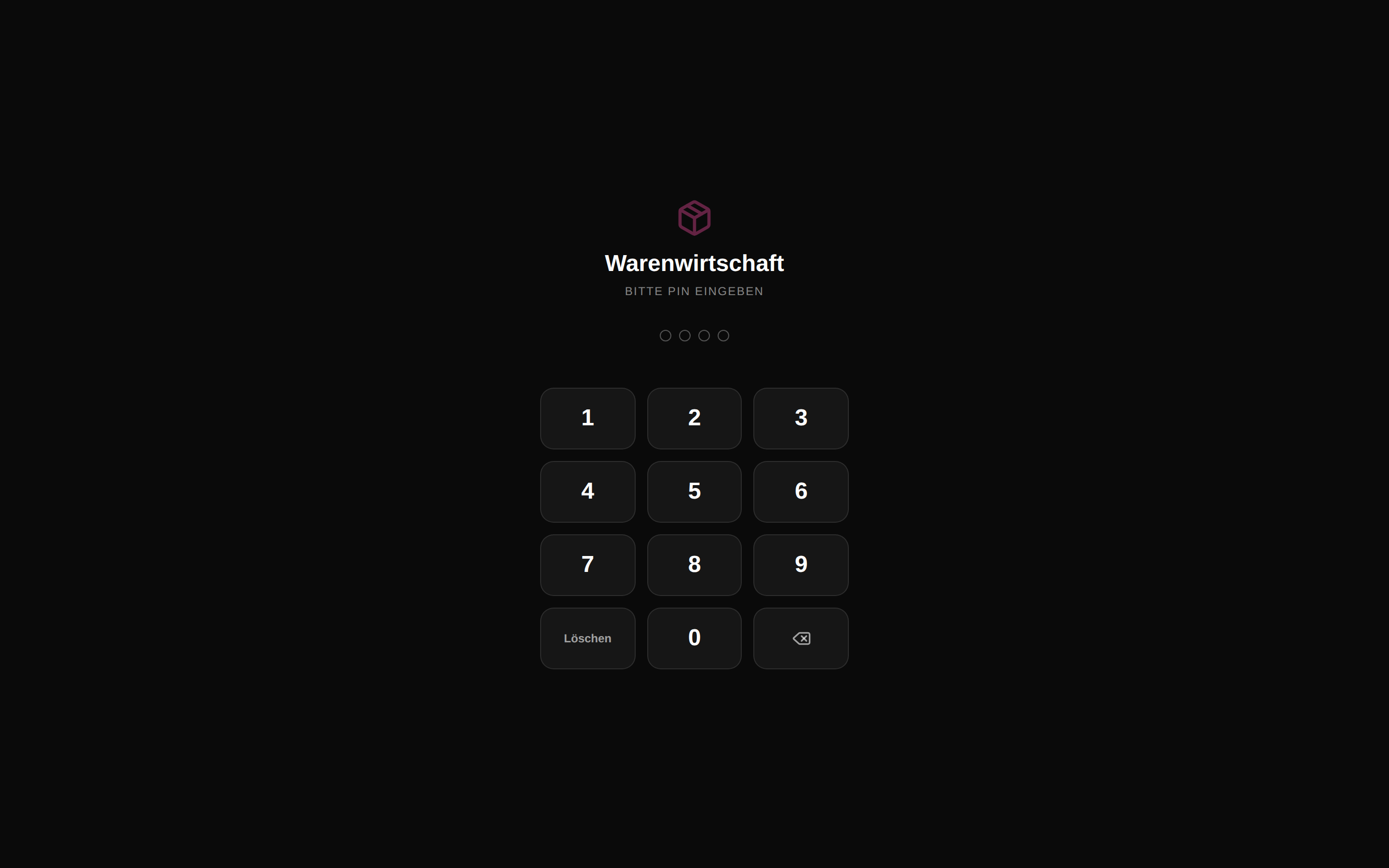 Gesperrtes Lager-Terminal mit dunklem PIN-Pad und der Aufforderung „Bitte PIN eingeben"